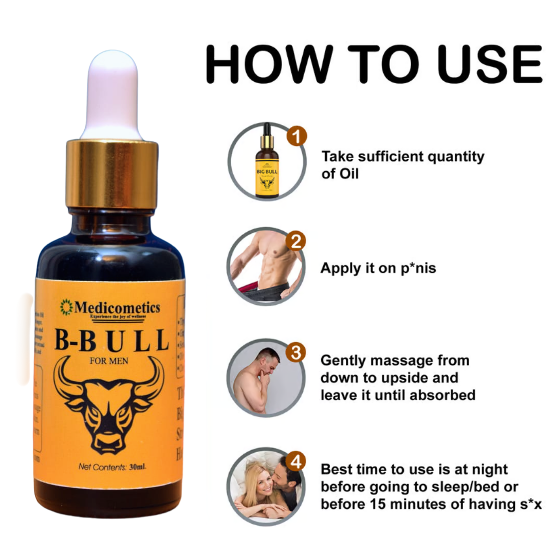 B-Bull Penis Enlargement Massage Oil For Men Extra Pleasure, Stamina & Power, Increase Size and Thickness